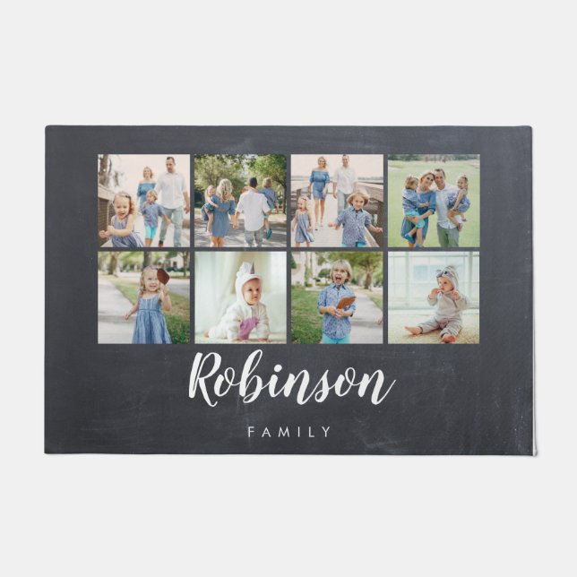 Paillasson Chalkboard Family Monogramme 8 Collage de photos (Devant)