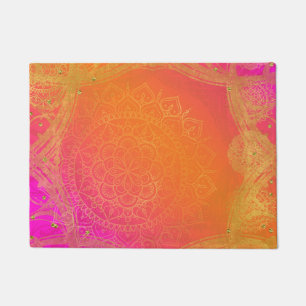 Paillasson Charme indien rose fuchsia de mandala d'orange et
