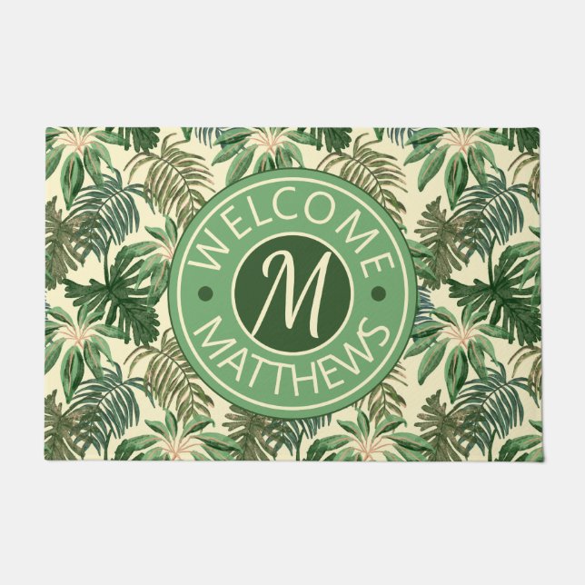 Paillasson Charpente tropicale Feuille Jardin Aquarelle Monog (Devant)