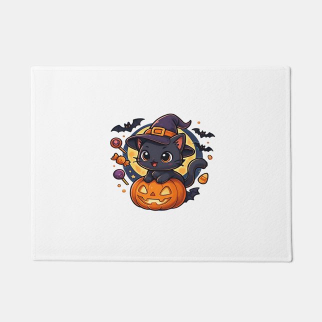 Paillasson Chat à sorcière sur Citrouille - Halloween Art Ove (Devant)