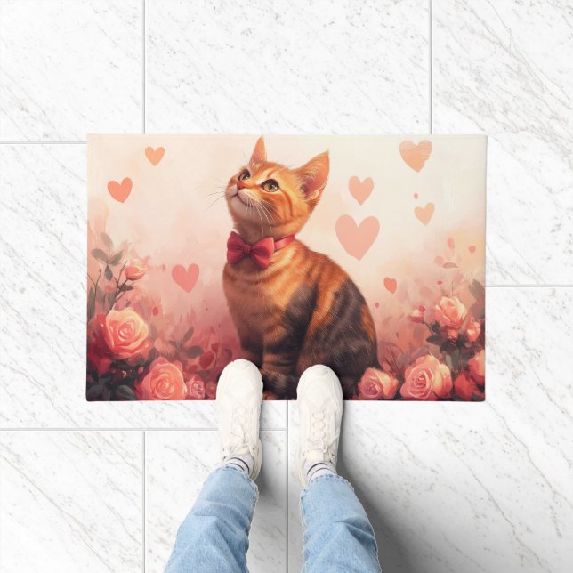 Paillasson Chat abyssin avec des roses - Saint-Valentin  (Intérieur)
