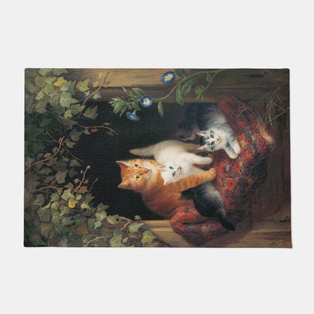 Paillasson Chat avec chatons (Art animal) (Devant)