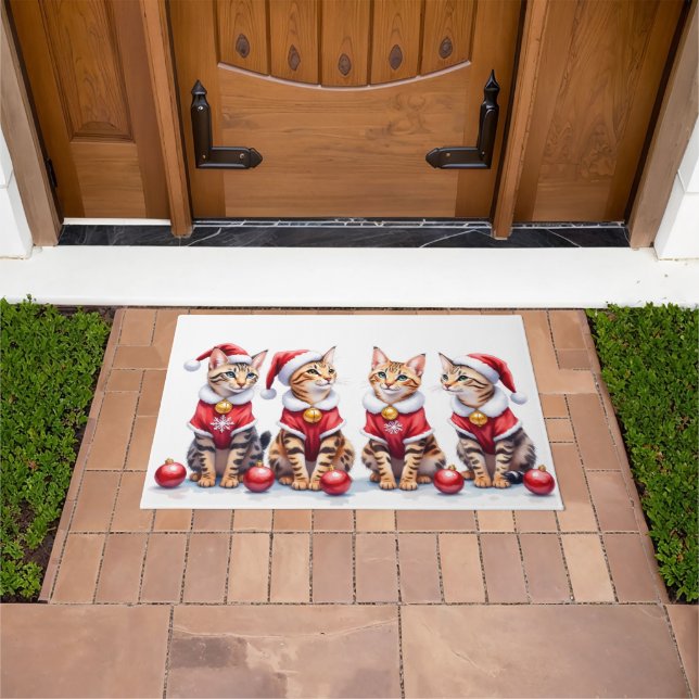 Paillasson Chat Bengal Noël Robe Chapeau de Père Noël (De plein air)