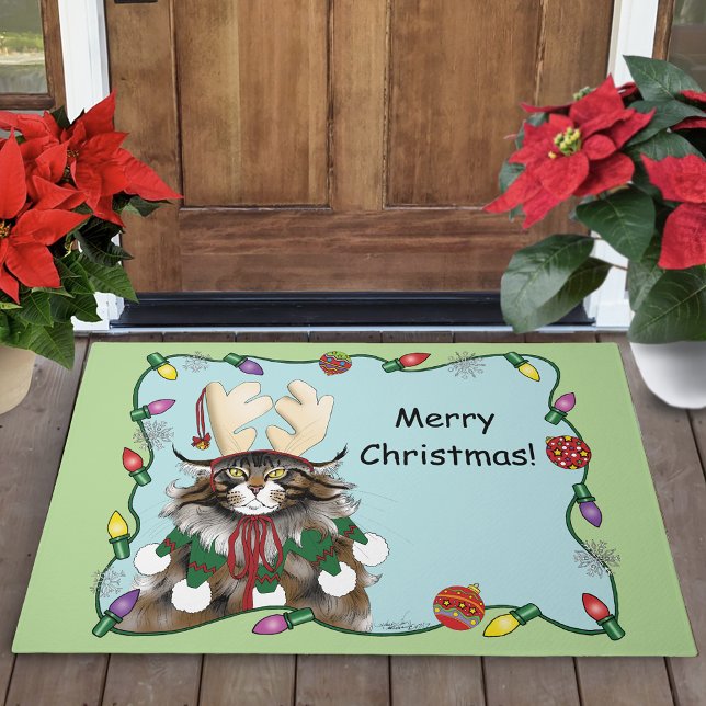 Paillasson Chat cadeau de Noël Green Funny (Créateur téléchargé)