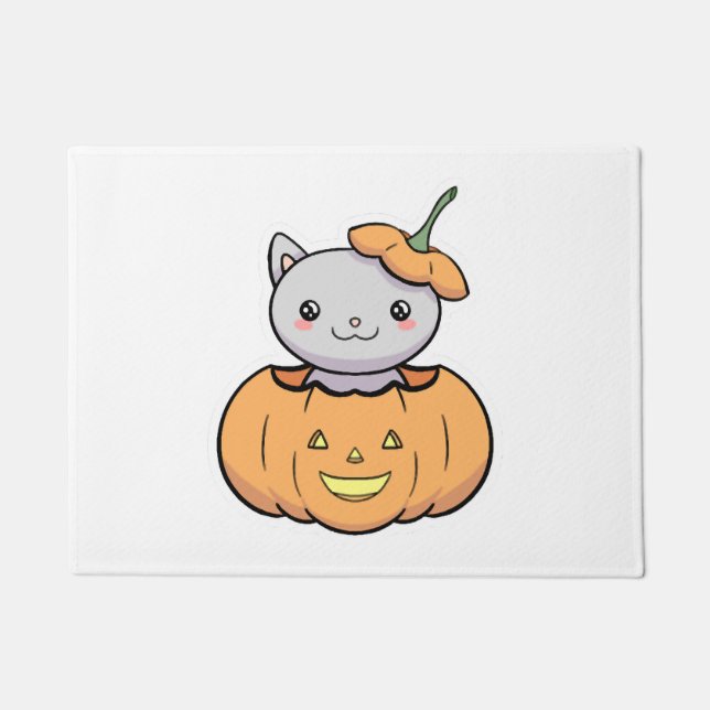 Paillasson Chat Citrouille d'Halloween (Devant)