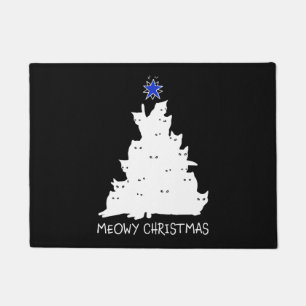 Paillasson chat de Noël chemise noire arbre étoile jaune chat