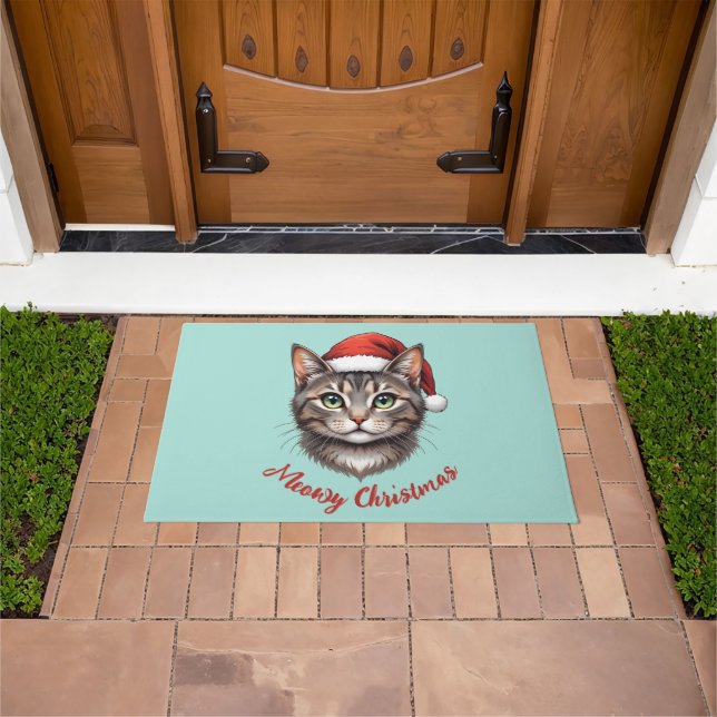 Paillasson Chat de Noël mignon personnalisé avec chapeau de P (De plein air)