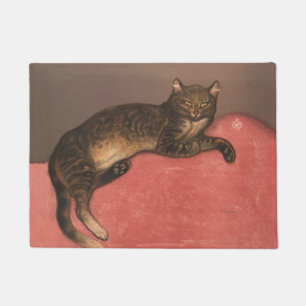 Paillasson Chat d'hiver sur Cushion Vintage Portrait de chat