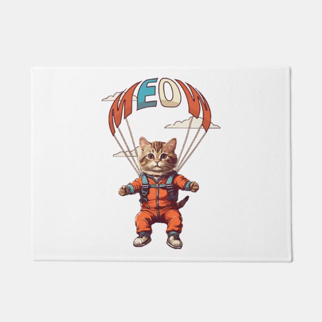 Paillasson Chat drôle de parachutisme (Devant)