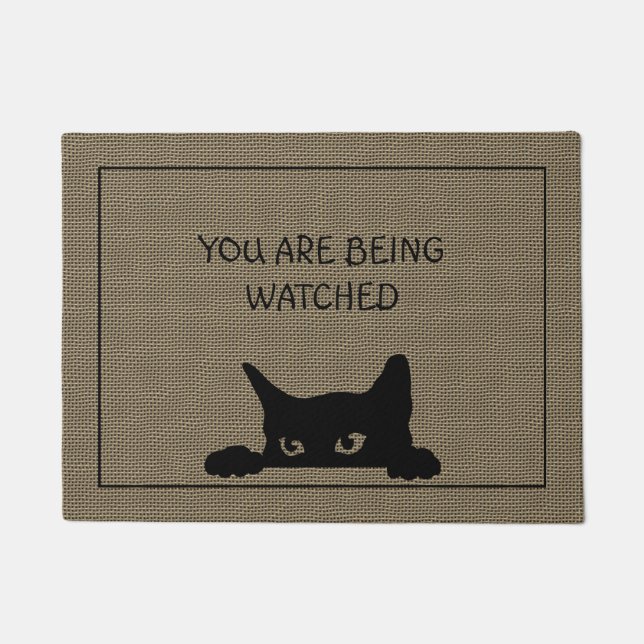 Paillasson Chat drôle Rustique Faux Burlap Porte Mat  (Devant)