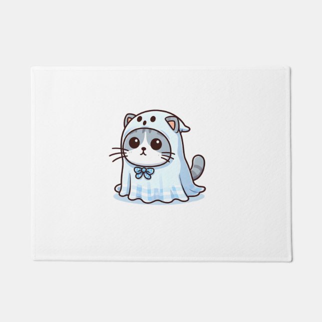 Paillasson Chat en costume fantôme pour Halloween (Devant)