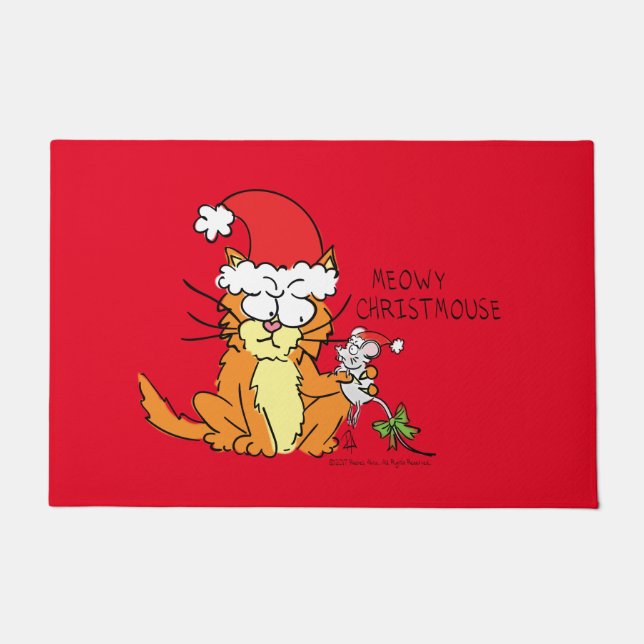 Paillasson Chat Funny Noël Cartographie mignonne souris souri (Devant)