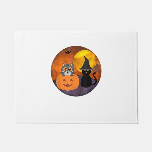 Paillasson Chat Halloween mignonne Scène sorcière Citrouille  (Devant)