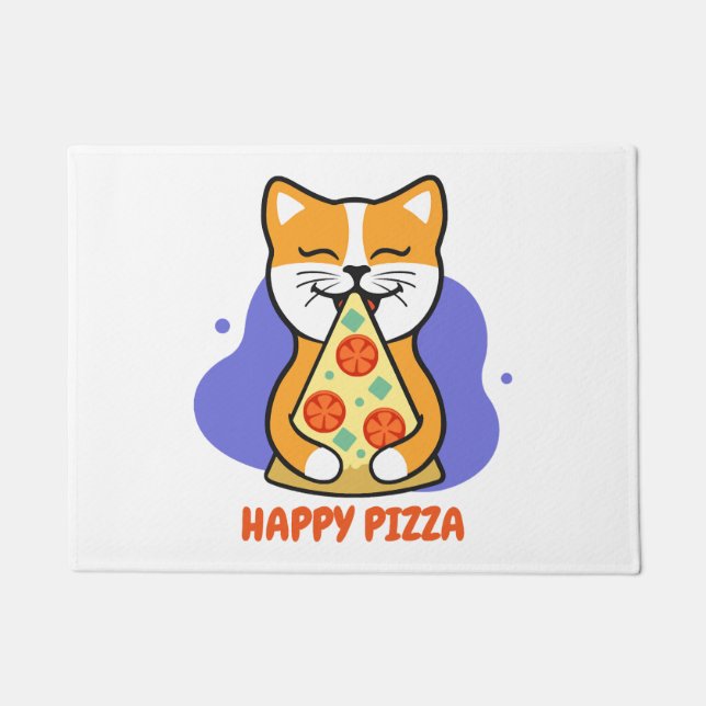Paillasson Chat mangeant une pizza    (Devant)