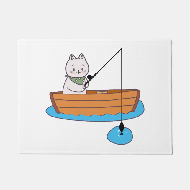 Paillasson Chat Mignon Drôle Chaton Avec Canne à Pêche (Devant)