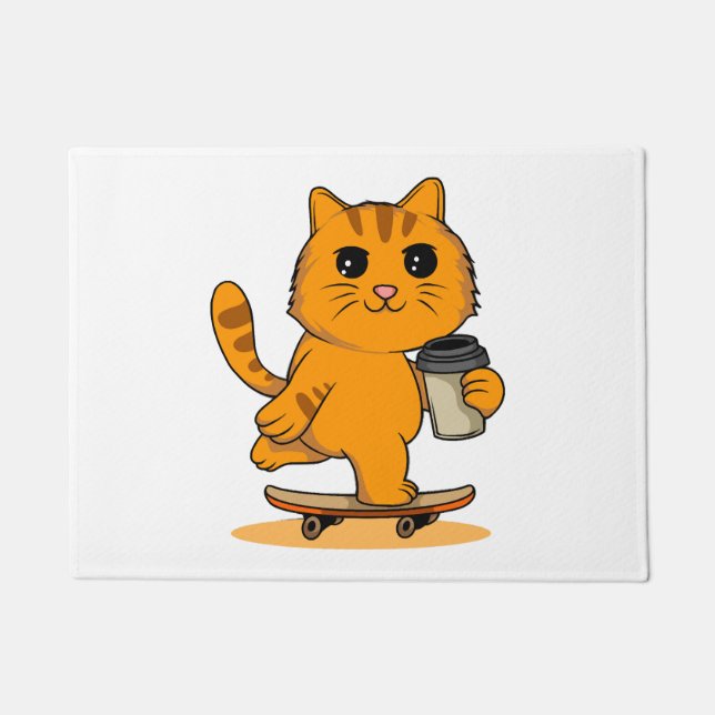 Paillasson Chat mignon en skateboard (Devant)