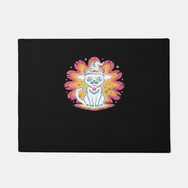 Paillasson Chat noir avec fleur psychédélique T-Shir surdimen (Devant)