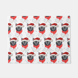 Paillasson Chat noir de Noël avec Écharpe rouge