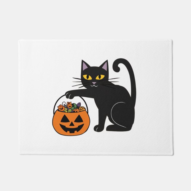 Paillasson Chat noir d'Halloween Citrouille Jack O' Lantern S (Devant)