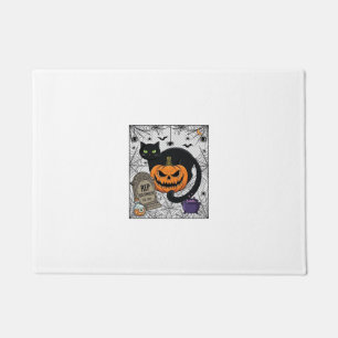 Paillasson Chat noir d'Halloween Citrouille Pierre tombale Ch