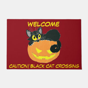 Paillasson Chat noir d'Halloween et Citrouille