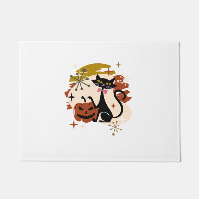 Paillasson Chat noir et Halloween rétro atomique Citrouille (Devant)
