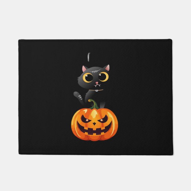 Paillasson Chat noir Halloween Design - Art Citrouille Éffray (Devant)