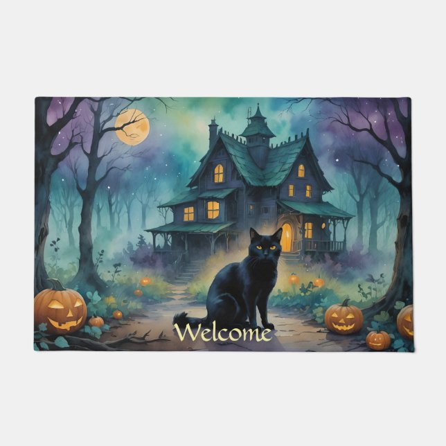 Paillasson Chat noir, Jack O Lanterns, Halloween Maison Éffra (Devant)
