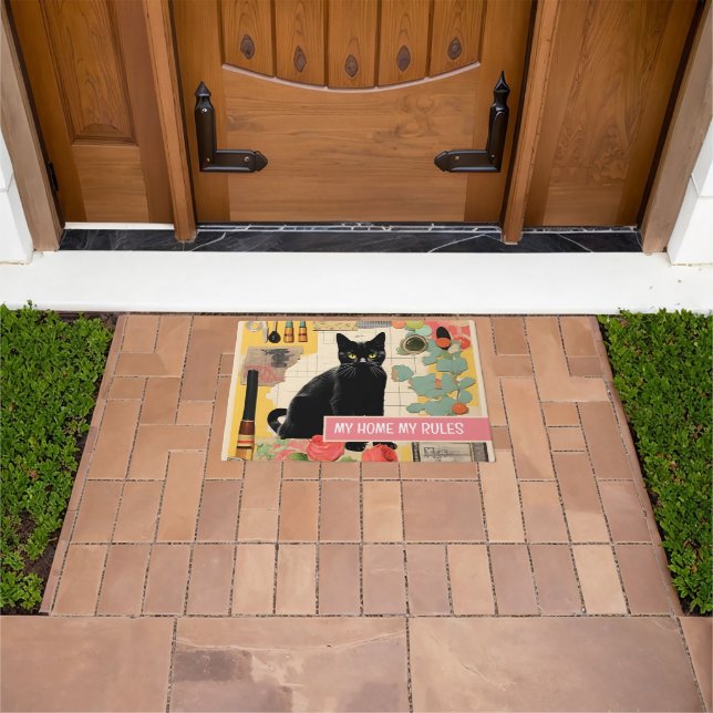 Paillasson Chat noir rétro collage (De plein air)