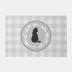 Paillasson Chat noir Silhouette Buffalo Chèque Motif gris
