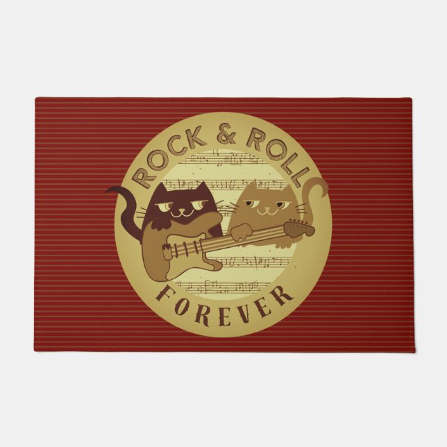 Paillasson Chat Rock Musique Electrique Guitare Golden Stripe (Devant)
