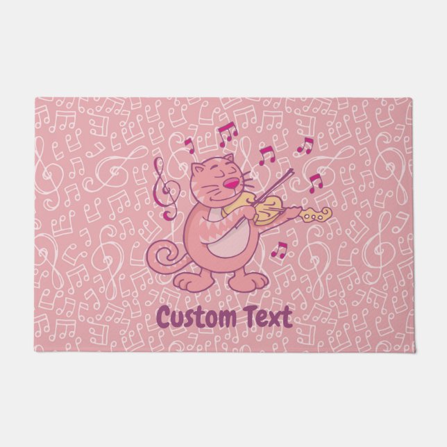 Paillasson Chat rose avec natte de violon (Devant)