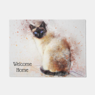 Paillasson Chat siamois d'aquarelle à la mode personnalisé