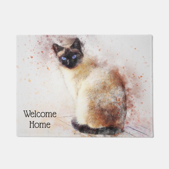 Paillasson Chat Siamois D Aquarelle A La Mode Personnalise Zazzle Fr