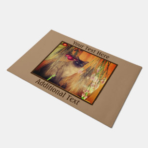 Paillasson Chat Siamois Pose Avec Fleurs Personnalisées