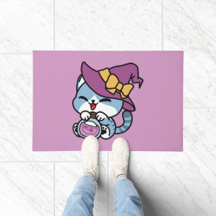 Paillasson Chat Tabby Halloween – Chapeau de Sorcière & Art d