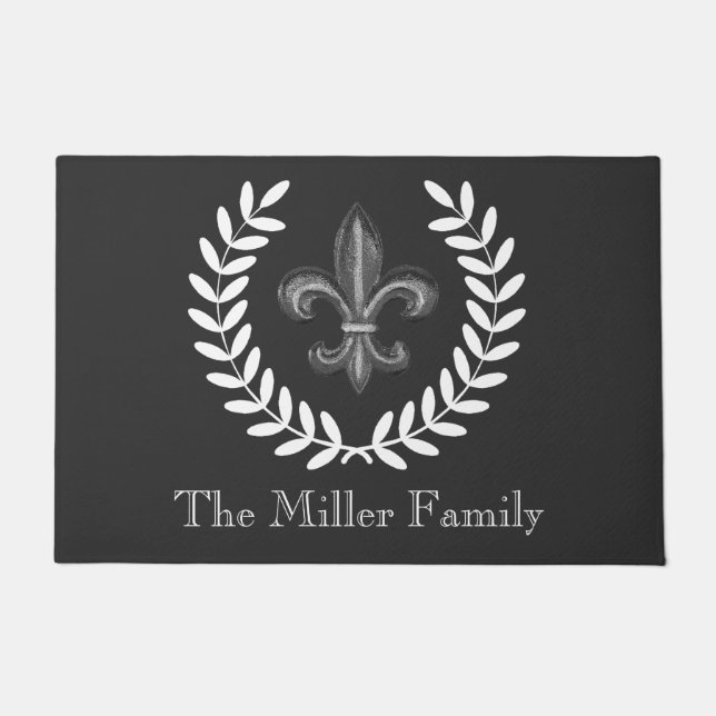 Paillasson Château français Silver Fleur De Lis et lauriers (Devant)