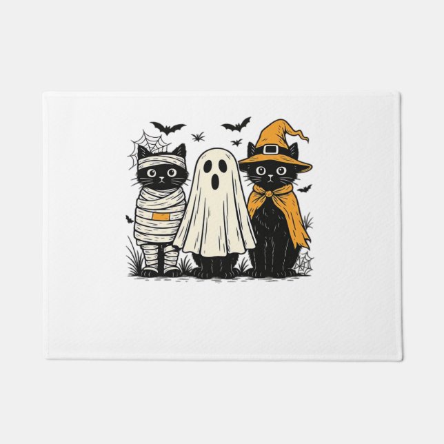 Paillasson Chats noirs en costumes d'Halloween - Ghost, Witch (Devant)