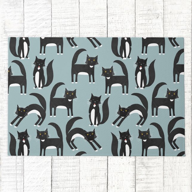 Paillasson Chats Tuxedo noirs et blancs (Black and white tuxedo cat pattern doormat)