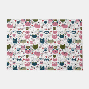 Paillasson Chats visage vert chaud muet turquoise rose motif
