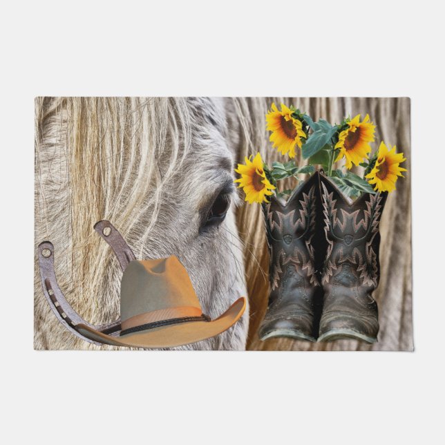 Paillasson Cheval Cowboy Boots Cowboy Casquette Horseshoe (Devant)