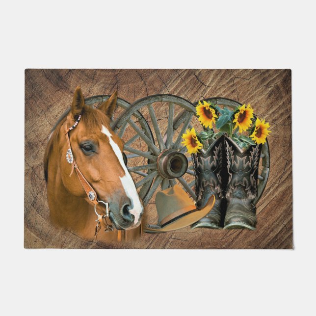 Paillasson Cheval Cowboy Boots Wagon Wheels Western (Devant)