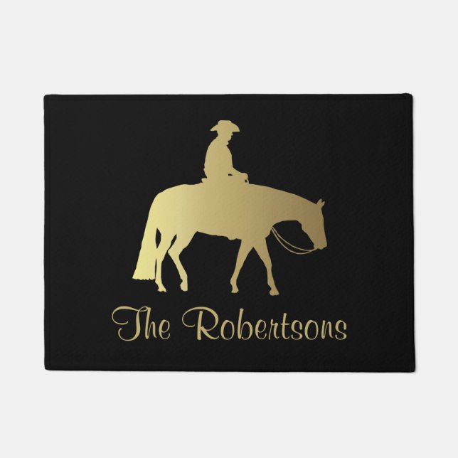 Paillasson Cheval occidental d'or de plaisir sur le noir (Devant)