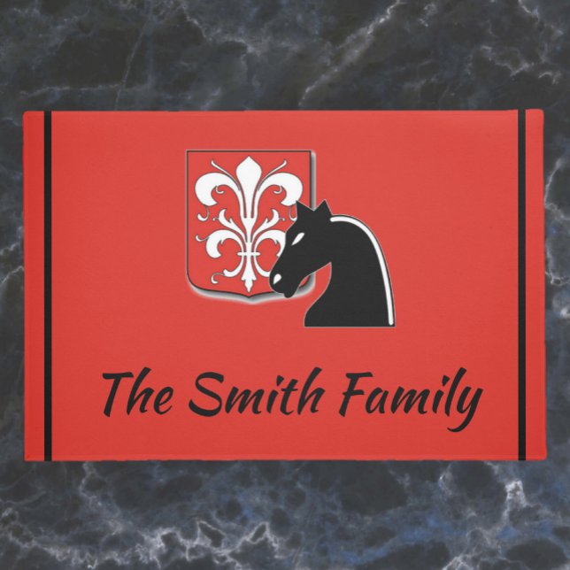 Paillasson Chevalier rouge et noir médiéval et bouclier (Créateur téléchargé)