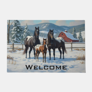 Paillasson Chevaux Appaloosa noirs sur une ferme en hiver