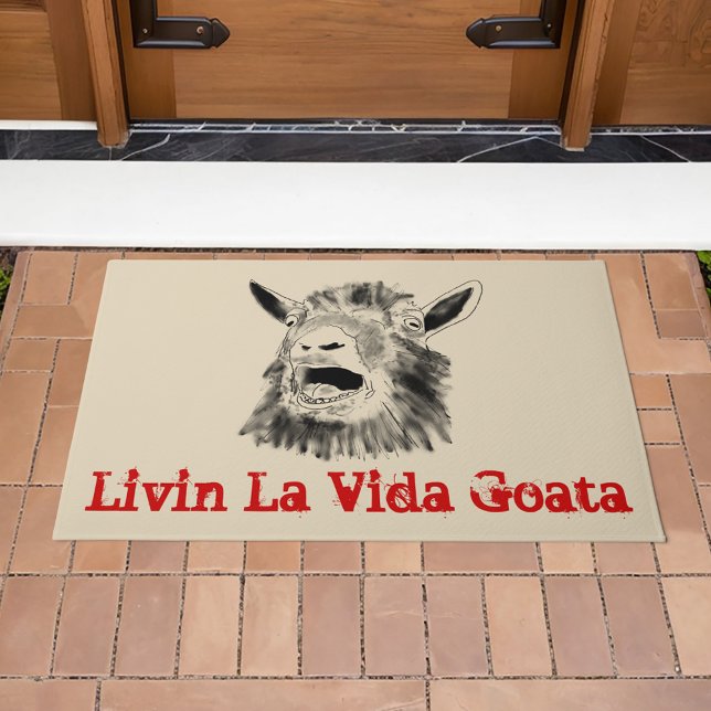 Paillasson Chèvre hurler Drôle Slogan Livin La Vida Goata (Funny screaming goat animal art and quote livin la Vida Goata doormat)