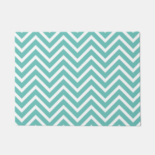 Paillasson Chevron Motif Décor Lumière Turquoise Et Blanc