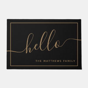 Paillasson Chic Black Gold Script Hello Nom de famille Bienve
