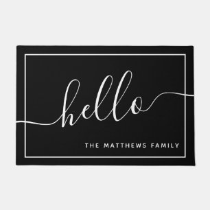 Paillasson Chic Black White Script Hello Nom de famille Bienv