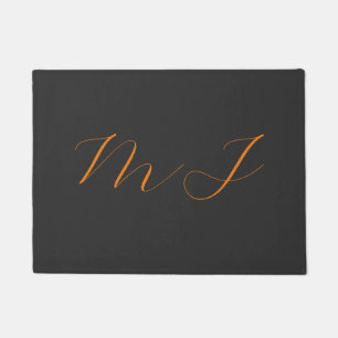 Paillasson Chic calligraphie gris orange monogramme nom initi